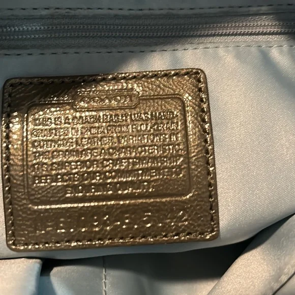 Leather Coach handbag. Grey with light blue lining. - Picture 2 of 2
